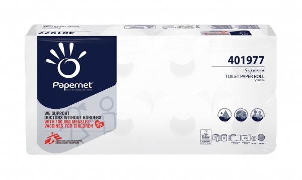Toilettenpapier Superior, weiß 3lagig Zellstoff, 250 Blatt pro Rolle